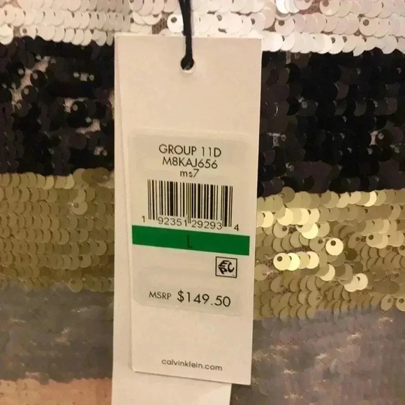 Calvin Klein Sequins Striped Black/Gold/Silver/Pink/White Top-Size L - Picture 7 of 9